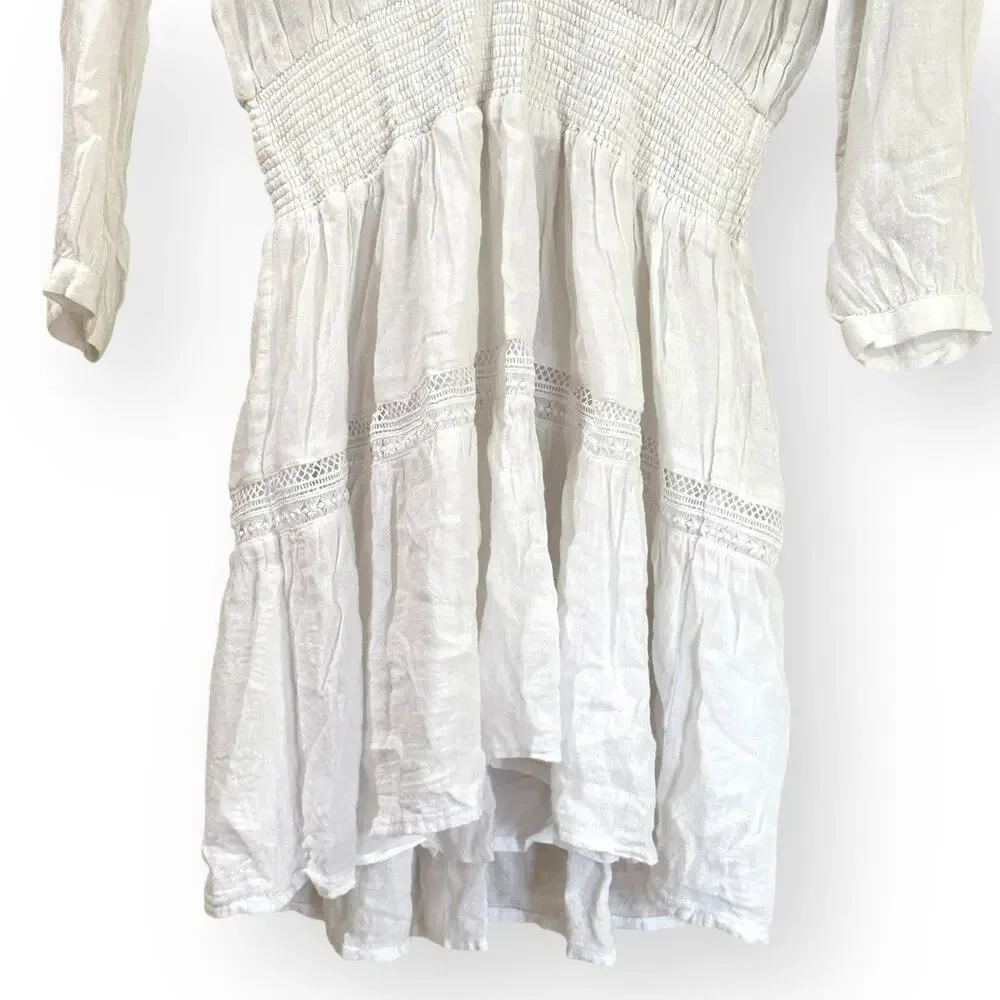 Rails Jasmine White Lace Detail Dress Linen Blend Long Sleeve Womens Size Small - Picture 7 of 14